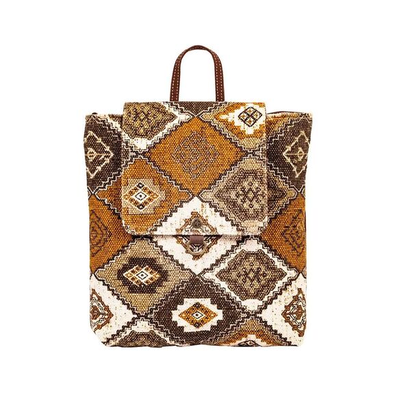 Myra Bag Handmade Ayita Backpack Upcycled Canvas & Cowhide Leather - Picture 1 of 12